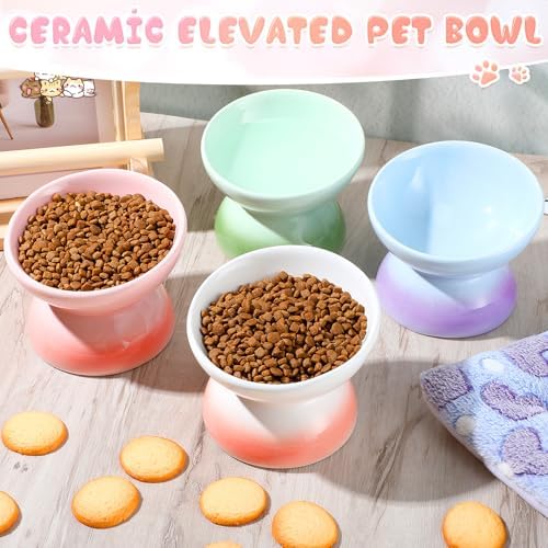 Hushee 4 Pcs Ceramic Raised Cat Food Bowls Elevated Tilted Dish Anti Vomiting Food or Water Bowls Pet Supplies - Image 2