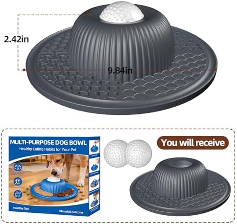 2-in-1 Dog Slow Feeder Bowl & Lick Mat with 2 Rotatable Balls, No-Slip Silicone Anxiety Relief Treat Mat for Dogs & Cats, Dishwasher Safe (Gray) - Image 7