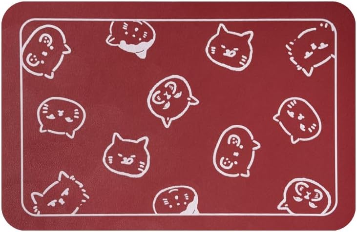 YCT Cat Food Mat, Cat Mat for Food and Water, Pet Feeding Mat, Non-Slip Super Absorbent, with Multiple cat Heads Logo, 18.1 x 11.8 inches, Red by YCT