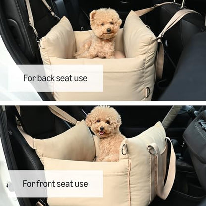 Amazon Basics Dog Car Seat, Pet Booster for Small-Medium Dogs with Leash & Washable Cover, Beige - Image 5