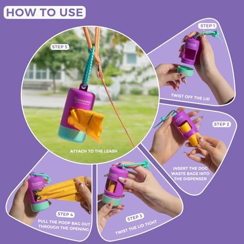 Dog Poop Bag Dispenser Fits All Dog Leash, Poop Bag Holder with Adjustable Silicone Strap, Doggy Walking Accessory, Without Rolls (green+purple) - Image 3