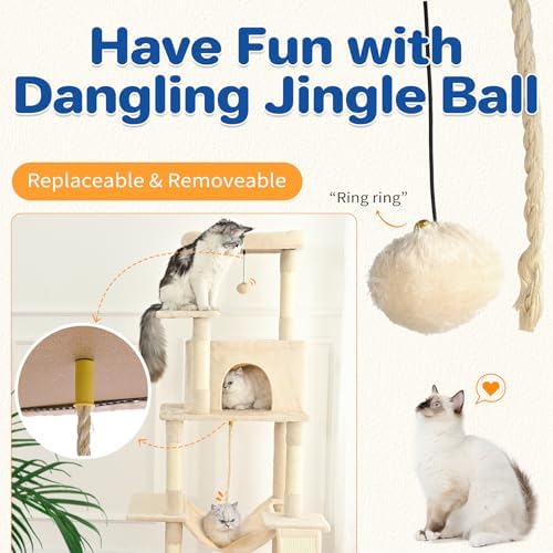 ABCPET 63" Multi-Level Cat Tree Tower for Indoor Cats, Beige - Image 4