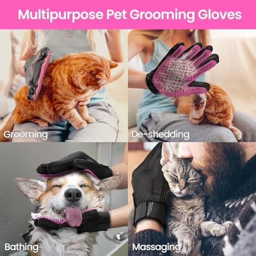 Pet Hair Removal Glove with 255 Silicone Tips for Dogs & Cats, Right Pink - Image 5