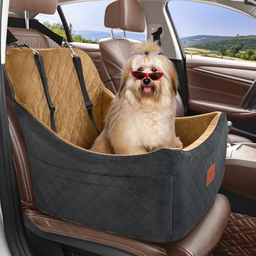 Lealchum Dog car seat for Medium Dogs,Easy to Install with Adjustable Straps,Anti Slip Bottom pet car Bed,Fully Detachable and Washable pet Travel Bed (Black/Coffee, Medium) - Image 5