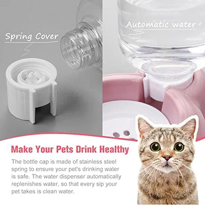 Dog Bowls, Cat Food and Water Bowl Set with Water Dispenser and Stainless Steel Bowl for Cats and Small Dogs - Pink - Image 4