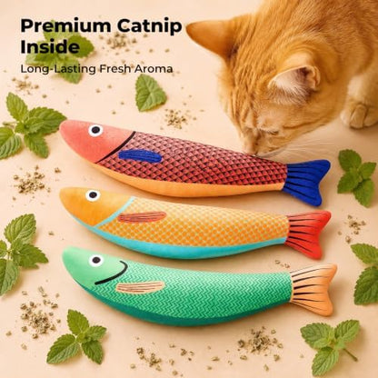 3 Pack Catnip Saury Fish Toys, Cat & Kitten Chew Kicker Interactive Crinkle Toys for Bored Indoor Adult Cats & Kitten, Cat Gifts Teething Toys Soft and Durable for All Breeds - Image 4