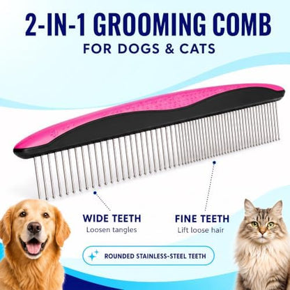 Pat Your Pet Deshedding Brush & Metal Comb Grooming Combo for Cats & Dogs - Image 2