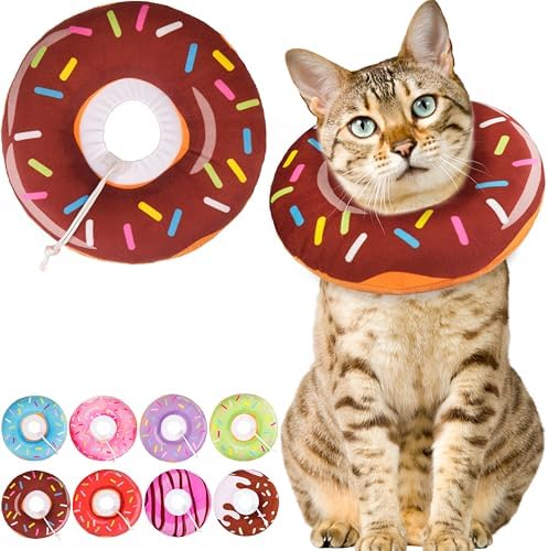 Cat Cone Collar Soft, Cute Cat Donut Collar After Surgery, Adjustable Kitten Recovery Cones to Stop Licking, Lightweight Neck Elizabethan Collars for Cats Kittens (Brown, Medium) by Unknown