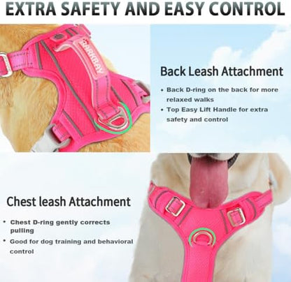 BARKBAY No Pull Dog Harness 3 Buckles Large Reflective Dog Harness with Front Clip and Easy Control Handle for Walking Training Running with ID tag Pocket(Pink,S) - Image 4