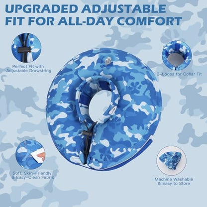 IEUUMLER Inflatable Recovery Dog Cone Collar, Neck Donut Protective ECollar, Adjustable Soft Collar for Dog and Cat After Surgery Prevent from Biting & Licking EU020 Blue Camo XL - Image 2