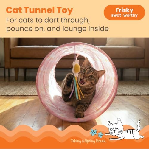 Catstages Tunnel Toy for Indoor Cats, Collapsible Hide & Play Tube with Plush Catnip Toy, Pink Daisy, 28” - Image 2
