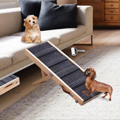 Adjustable Dog Ramp, Portable Folding Pet Ramp, 32" Long Wooden Pet Ramp for Bed with Non-Slip Traction Mat for Small Dogs, Dog Climbing Ladder for Sofa, Bed, Couch, Car (LGPT1, Gray) by Aitakatta