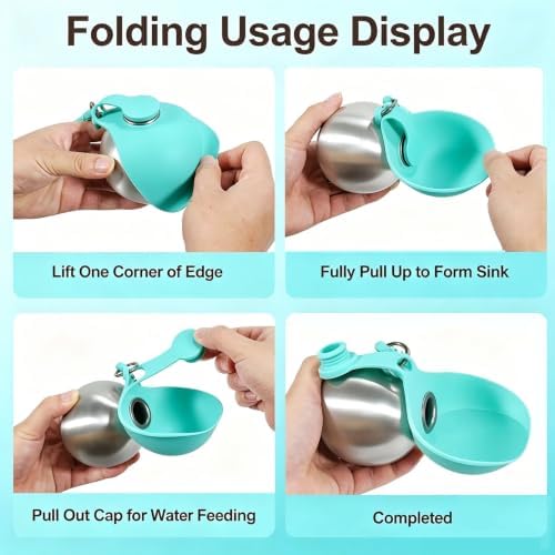 Spherical Portable Dog Water Bottle - Leak-Proof Travel Water Bowl for Pets, BPA-Free Plastic & Food-Grade Stainless Steel, Lightweight for Walking, Hiking, Outdoor (Bule-Stainless Steel) - Image 3