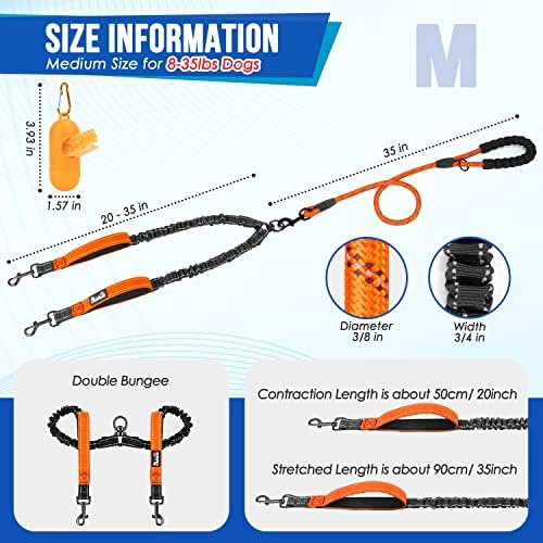 SlowTon Double Leash for Two Dogs, No Tangle & with Two Handles, Orange M - Image 2