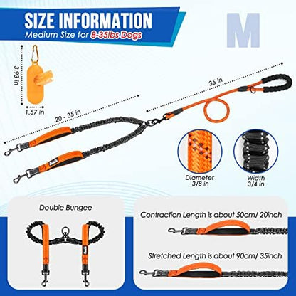 SlowTon Double Leash for Two Dogs, No Tangle & with Two Handles, Orange M - Image 2