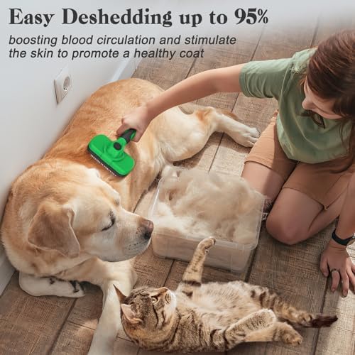 Swihauk Self Cleaning Slicker Brush - Skin Friendly Deshedding Grooming Tool for Dogs & Cats, Suitable for Shedding & Haired Pets, with Pet Supplies Accessories, Green - Image 5