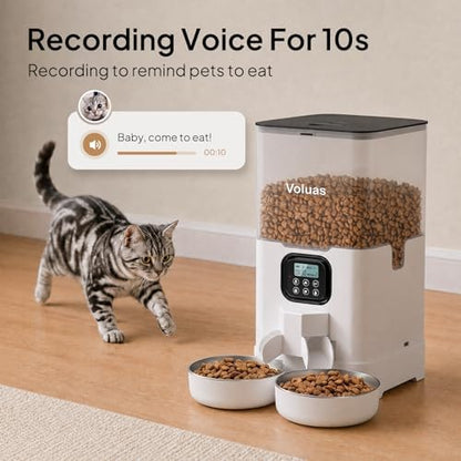 VOLUAS Automatic Cat Feeder for Two Cats with Dual Stainless Bowls, 6L - Image 4