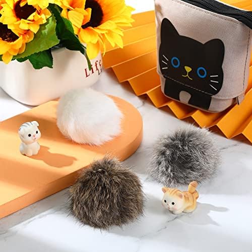 LEIFIDE 12 Pcs Real Rabbit Fur Ball Poms Cat Toys, Gray, Coffee, White - Image 2
