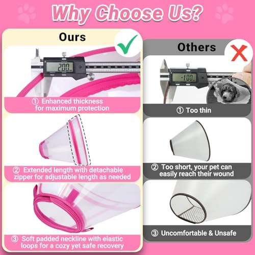 Dog Cone to Stop Licking, Clear Recovery Collar with Detachable Zipper, Sturdy Elizabethan Collar for Large Medium Small Dogs, Soft Adjustable Cone After Surgery Patented, Hot Pink S - Image 3