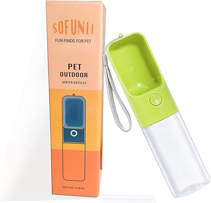 Sofunii Dog Water Bottle for Walking, Portable Pet Travel Water Drink Cup Mug Dish Bowl Dispenser, Made of Food-Grade Material Leak Proof & BPA-Free - 15oz Capacity (Green) …
