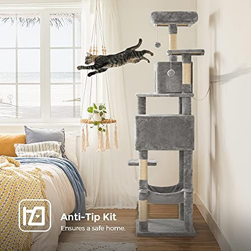 Feandrea Cat Tree, 73.2-Inch Cat Tower, Multi-Level Condo, Light Gray - Image 7