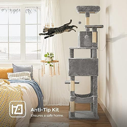 Feandrea Cat Tree, 73.2-Inch Cat Tower, Multi-Level Condo, Light Gray - Image 7