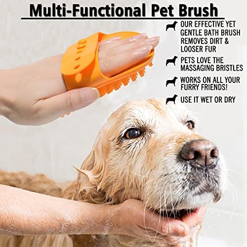 Dog Grooming Brush, Pet Shampoo Bath Brush Shedding Soothing Massage Rubber Comb with Adjustable Ring Handle for Long Short Haired Dogs and Cats 2pcs - Image 4