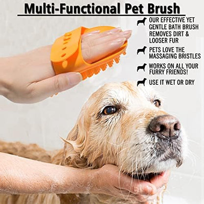 Dog Grooming Brush, Pet Shampoo Bath Brush Shedding Soothing Massage Rubber Comb with Adjustable Ring Handle for Long Short Haired Dogs and Cats 2pcs - Image 4
