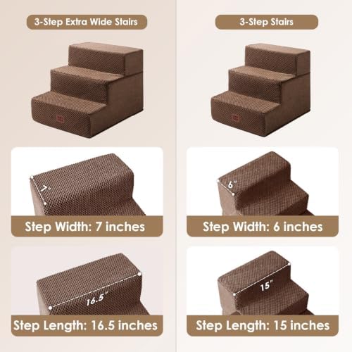 EHEYCIGA Dog Stairs 13.5" H, 3-Step Extra Wide Dog Steps, Brown - Image 2