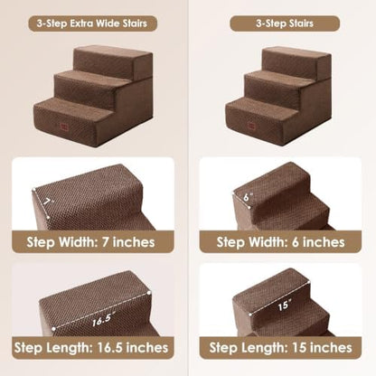 EHEYCIGA Dog Stairs 13.5" H, 3-Step Extra Wide Dog Steps, Brown - Image 2