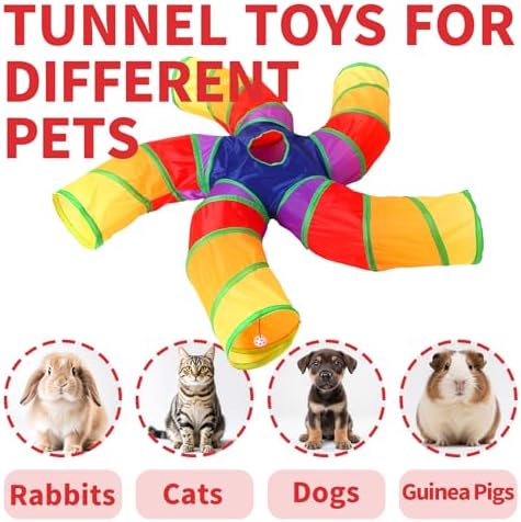 Pet Cat Tunnel, 5 Way Tunnels for Indoor Cats, Collapsible Pet Tunnel for Kitten, Puppy, Rabbit, 25cm-Wide Tunnels, Durable & Breathable, with Peek Hole Toy Ball - Image 2