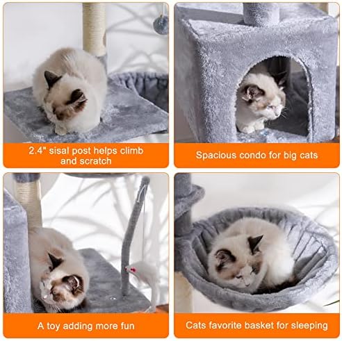 Heybly Cat Tree with Toy, 50.4" Cat Tower condo for Indoor Cats, HCT004W - Image 5