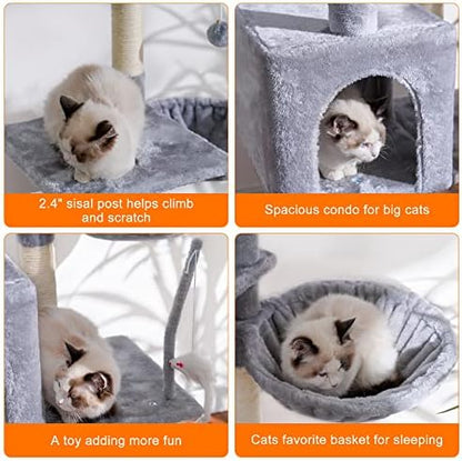 Heybly Cat Tree with Toy, 50.4" Cat Tower condo for Indoor Cats, HCT004W - Image 5