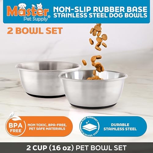 Master Pet Supply Stainless Steel Dog Bowls Set of 2 - Stainless - 16 Oz - Image 2