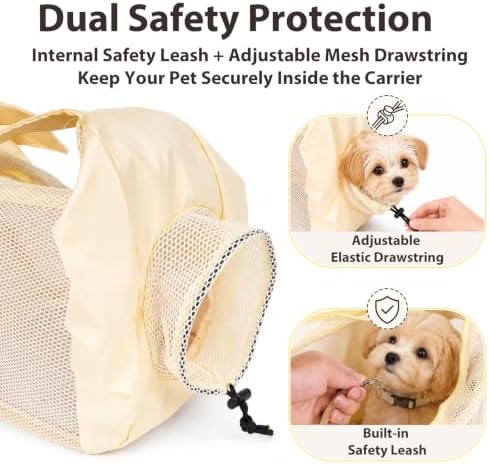 Dog Sling Carrier for Small Dogs & Cats Up to 15lbs, Hands Free Pet Carrier with Bottom Support and Large Pocket, Soft Breathable Mesh Cat Carrier Bag for Travel Hiking Walking (Yellow) - Image 3