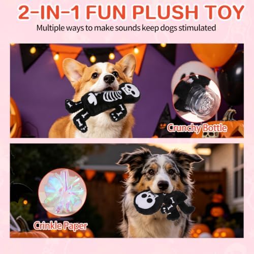 Mihachi Halloween No Stuffing Crinkle Dog Toys,2-in-1 Holds Water Bottles-Cruncher with Puncture Resistant Squeaker, Dog Squeak Toys Plush Dogs Chew Toy for Puppy Small Medium Breed Chewer, Skeleton - Image 4