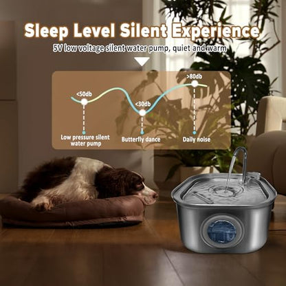 Cat Water Fountain.Stainless Steel Pet Water Dispenser Bowl: 108oz/3.2L.Quiet Pet Water Bowl Dispenser.with Ultra Quiet Pump and Faucet Water Level Window（with 4 Filters and Sponge） - Image 6