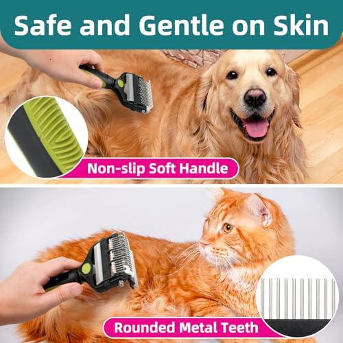 3-IN-1 Pet Grooming Tool - Undercoat Rake, Dematting Comb & Deshedding Brush for Cats, Dogs, Horses - Removes Mats, Tangles & Loose Fur, Reduces Shedding & Prevents Hair Mess (Green) - Image 4