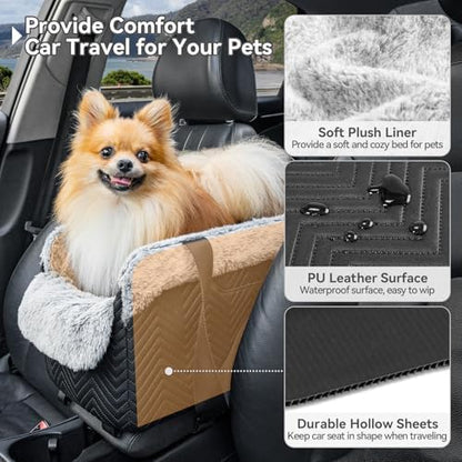 PETSFIT Center Console Dog Car Seat, Portable Pet Car Seat with Safe Protective Hooks, Luxury Dog Car Seats for Small Dogs Includes Safety Leash and Storage Pocket for Pets Up to 9 lbs (Black) - Image 6