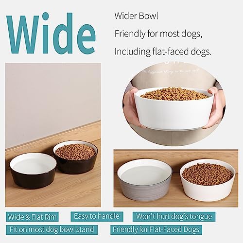 White Dog Bowl Ceramic for Medium Large Breed, Heavy Weighted Dog Food Water Dish, 8 in Non - Slip Modern Cute Extra Big Porcelain Pet Bowl Maze Wide Mouth - Image 5