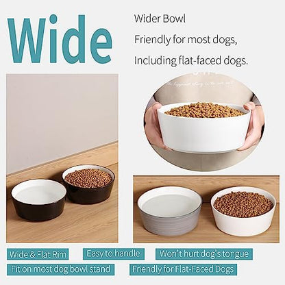 White Dog Bowl Ceramic for Medium Large Breed, Heavy Weighted Dog Food Water Dish, 8 in Non - Slip Modern Cute Extra Big Porcelain Pet Bowl Maze Wide Mouth - Image 5