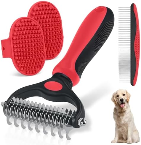 Pet Grooming Rake for Dogs and Cats - 4-in-1 Deshedding Dematting Kit with Double-Sided Undercoat Rake and Metal Comb for Long & Short Haired Pets, Reduces Shedding 95% by Unknown