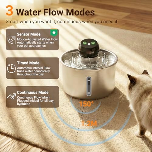 Cordless Cat Water Fountain, 3L Stainless Steel Quiet Pet Water Fountain - Image 3