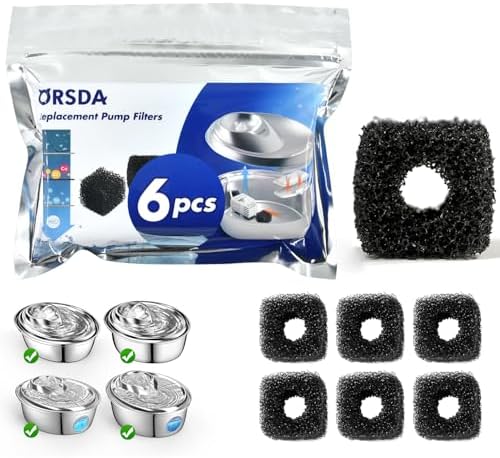 ORSDA Pet Water Fountain Replacement Pump Filters - Compatible with All ORSDA/ZeePet Stainless Steel Dog and Cat Water Fountains (6Pcs Black Pump Filters) by ORSDA