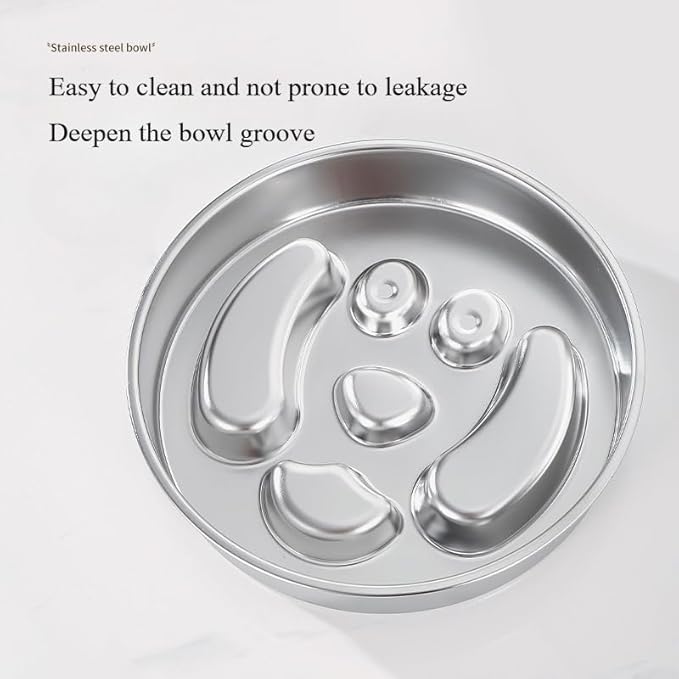 Slow Feeder Dog Bowl Stainless Steel Dog Slow Feeder Food Bowl, Metal Non-Slip Lick Plate,Puppy or Cat Food Holder,Pet Supplies,Puzzle Maze Dish for Small & Medium Sized Breeds (Bone)