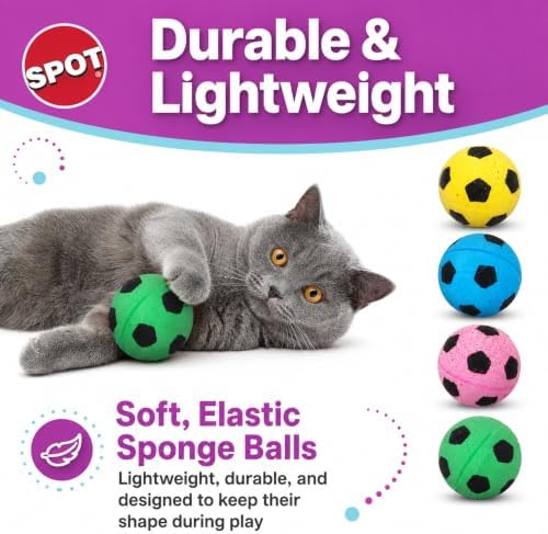 SPOT Sponge Soccer Ball Cat Toys for Cats and Kittens - Interactive and Colorful Plush Toy, Fun to Bat and Chase, Keep Cats Entertained - 1.5" Assorted 4-Pack - Image 3