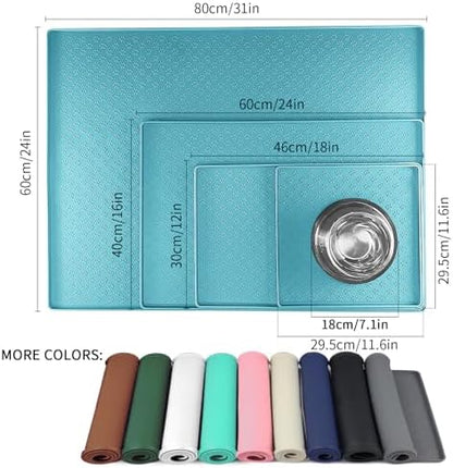 2 Pack Dog Food Mat Anti-Slip Bowl Mats for Food and Water, Waterproof Silicone Pet Placemat with High Raised Edges, Non-Slip Puppy Feeding Tray for Small, Medium Large Cats Dogs, Blue, 11.8"x11.8" - Image 2