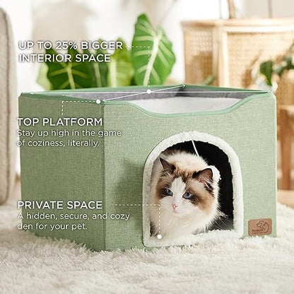 Bedsure Cat House Bed for Indoor Cats with Fluffy Ball and Scratch Pad - Image 2