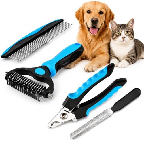 Dematting comb for dogs, Shedding, undercoat Rake, Dog Brush, Cat brush, for shedding, Deshedding brush for dogs, Cat brushes, for Shaggy or Low hair Dogs & cats Double sided by TRITFIT+SPORTS