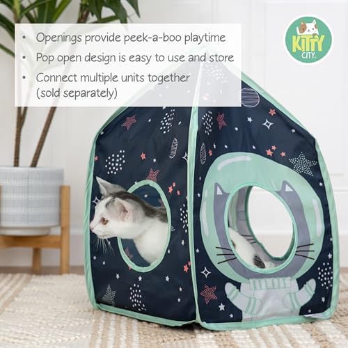 Kitty City Galactic Pop-Up Cat Play House, Collapsible Indoor Cat Hideout with Peekaboo Openings, Lightweight Foldable Kitty Cube for Play & Lounging - Image 2